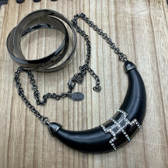 Kara Ross Black Hematite Gun Metal Collar Bracelet Necklace - Picture 8 of 8